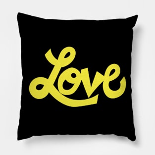 Whimsical Love cartoon illustrated text in bright yellow Pillow