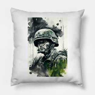 Vietnam Soldier Watercolor Painting Pillow