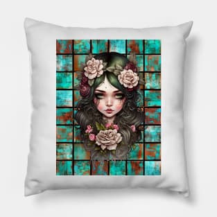 Copper Patina Boho Gothic Girl 2 Pillow