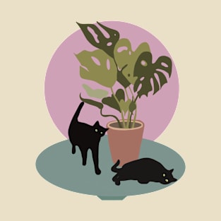 Black Cats with Plant T-Shirt