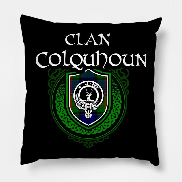 Clan Colquhoun Surname Scottish Clan Tartan Crest Badge Pillow by Celtic Folk