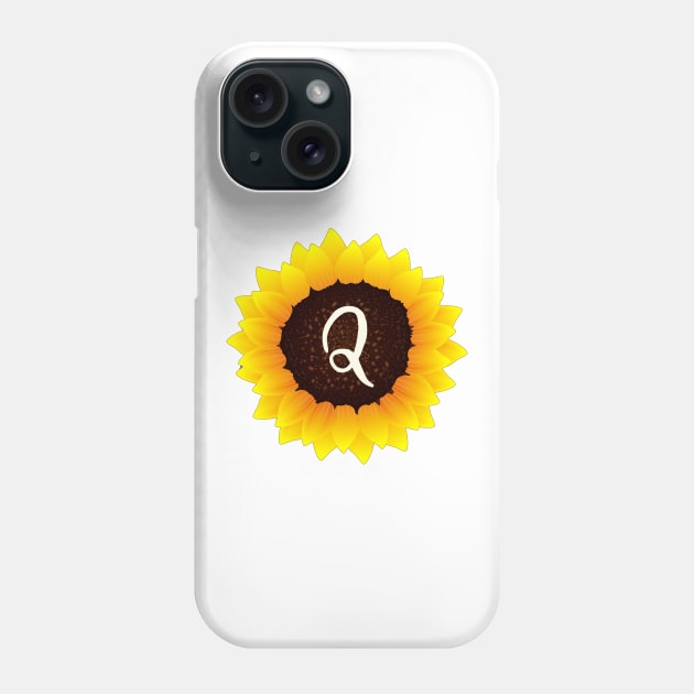 Floral Monogram Q Bright Yellow Sunflower Phone Case by floralmonogram