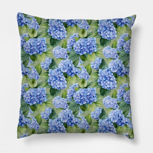 Hydrangea allover green Pillow by Remotextiles