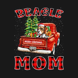 Christmas Beagle Mom Santa Hat Truck Tree Plaid Dog Mom Christmas T-Shirt