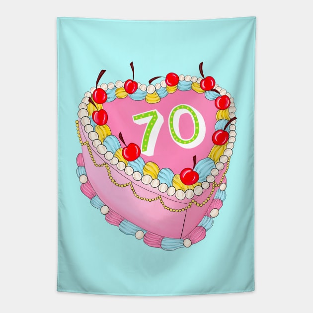 70th Birthday cake Tapestry by Poppy and Mabel