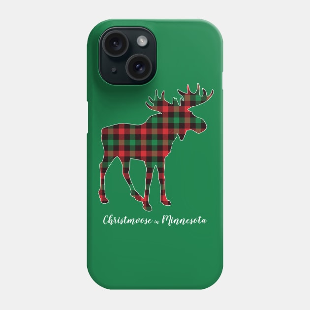 "Christmoose In Minnesota" Moose Buffalo Red & Green Plaid MN Christmas Phone Case by Pine Hill Goods