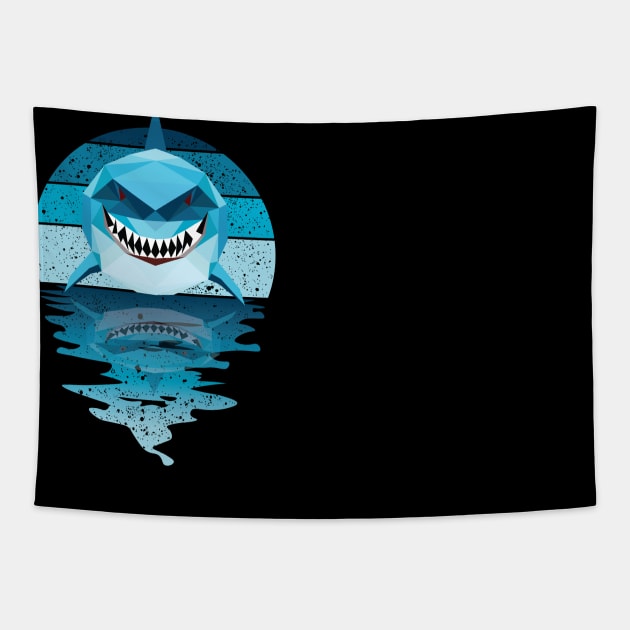 Vintage shark reflected on lights of moon Tapestry by mutarek