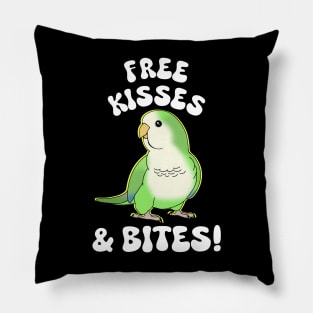 Free kisses & bites! green quaker parrot Pillow