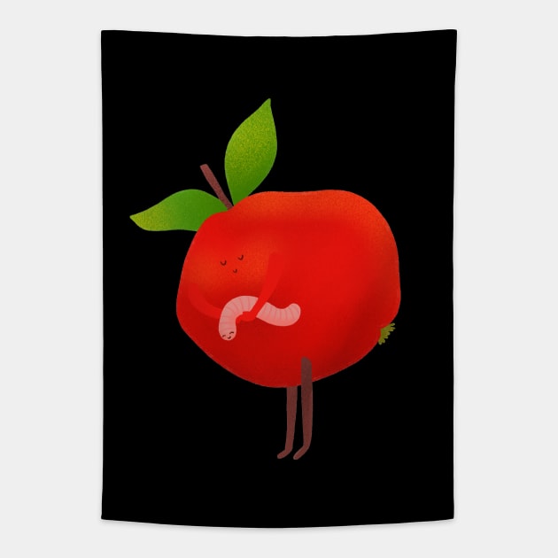 Cute red apple and his cute pet worm, version 3 Tapestry by iulistration