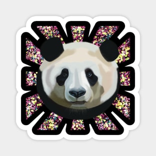 Striking Panda bear on Rainbow Random Spotted patterned sun rays Magnet