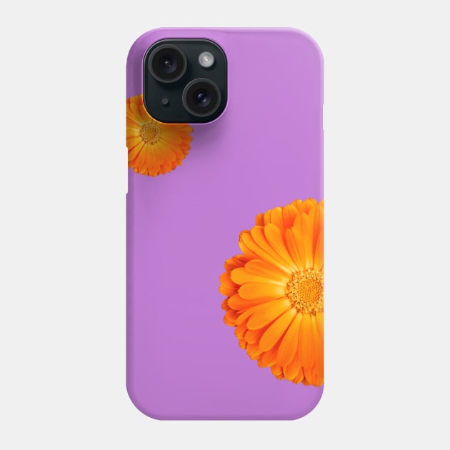 Orange Flower on funky purple background Phone Case by sarahlroozendaal