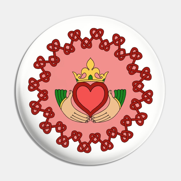 Claddagh and Red Knotwork on Pink Pin by AzureLionProductions