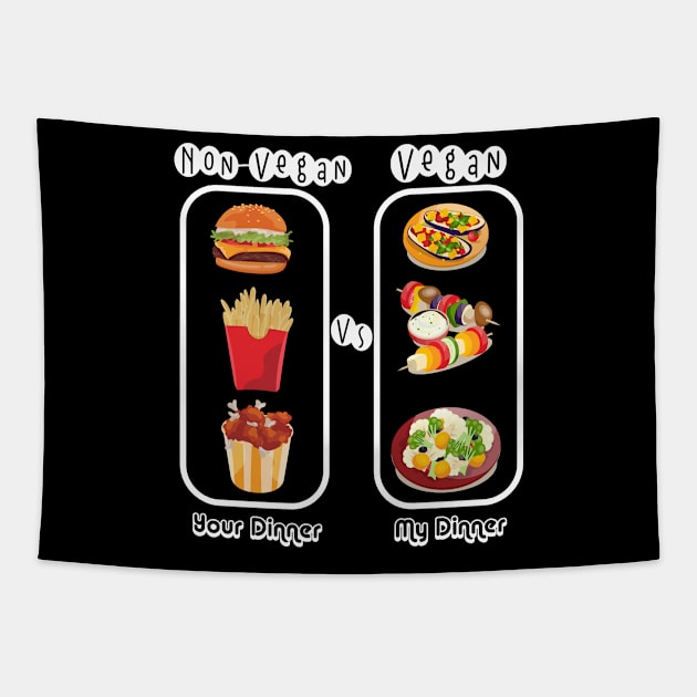 Non-Vegan Versus Vegan Dinners Tapestry by goodpeoplellcdesign