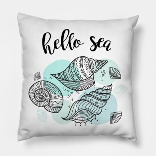 Hello Sea illustration with marine shells Pillow