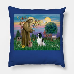 Saint Francis Blesses a Black and White English Springer Spaniel Pillow