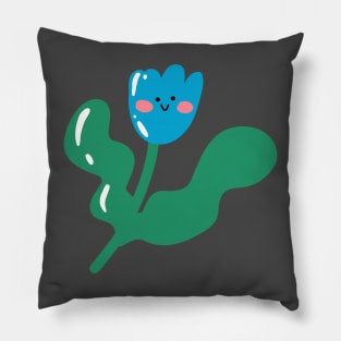 Kawaii blue tulip smiling Pillow