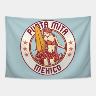 Vintage Surfing Badge for Punta Mita, Mexico Tapestry