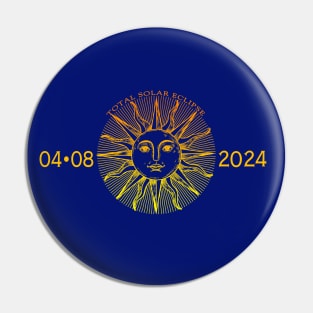 Total Solar Eclipse USA April 8, 2024 Vintage Sun Face Pin