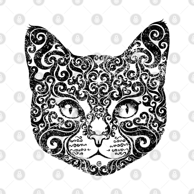 Swirly Cat (b/w) by VectorInk