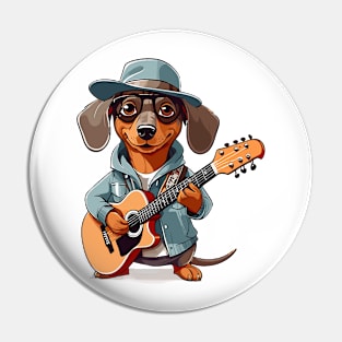 Dachshund Playing Guitar Pin