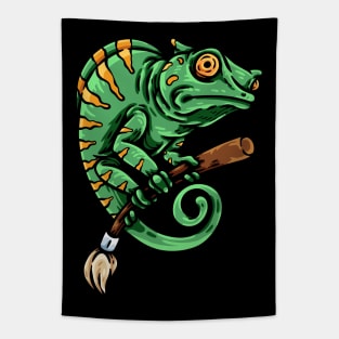chameleon holding brush Tapestry