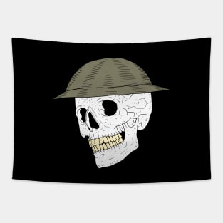 a skull with a british world war 2 helmet. Tapestry