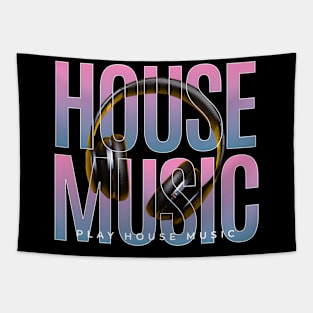 HOUSE MUSIC  - Headphones On Text (blue/pink) Tapestry