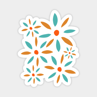 Turquoise Blue And Orange Abstract Retro Flowers Magnet