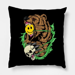 Bear Skull and Smiley Face Pillow