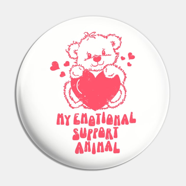 My Emotional Support Animal, Retro Cartoon Bear I Love You Beary Much Pin by SilverLake