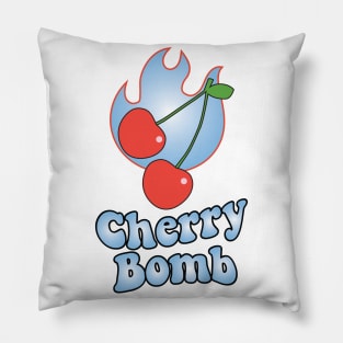 Cherry Bomb and Light Blue Flaming Design Pillow