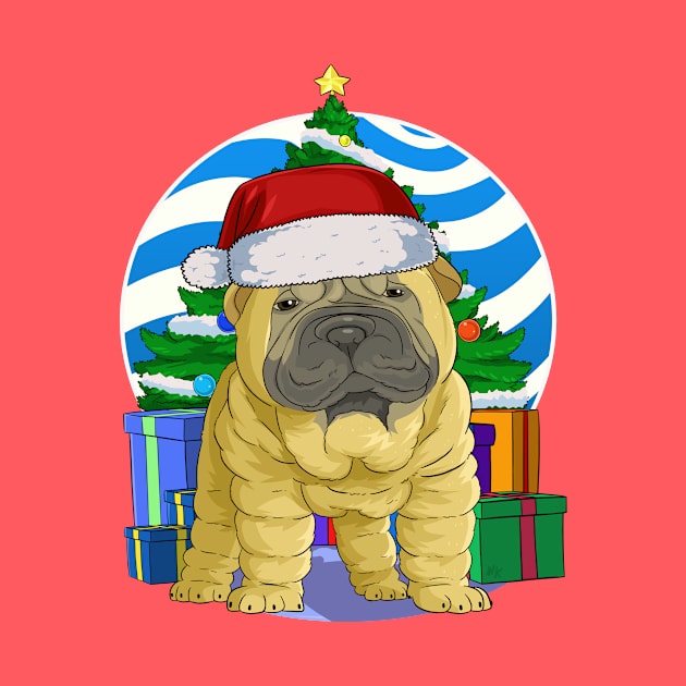 Chinese Shar-Pei Dog Cute Santa Christmas Gift by Noseking