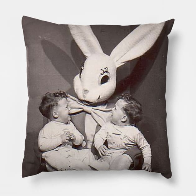 Evil Easter Bunny with twins Pillow by Tainted