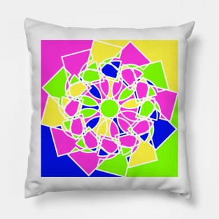 Square ornament with random geometric repeated shapes in bright neon colors Pillow