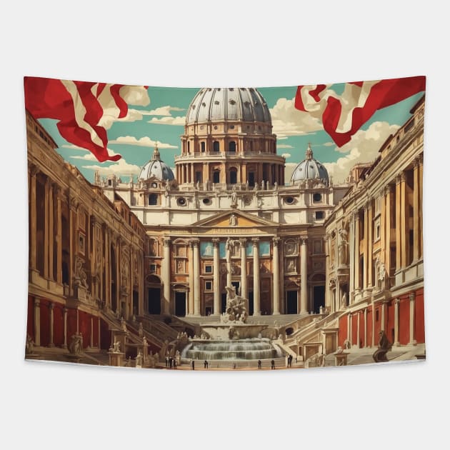 Vatican City Basilica of Saint Peter Italy Vintage Tourism Travel Poster Tapestry by TravelersGems