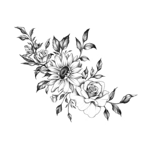 Sun Flower and Roses Tattoo Design T-Shirt