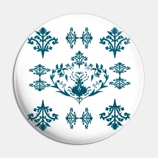 Damask Blue & White Pin