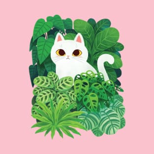 White Cat Face in Houseplants T-Shirt