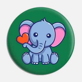 Cute Elephant Sitting With Love Cartoon Pin