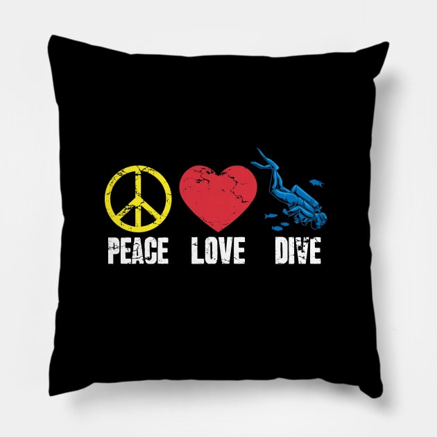 Peace Love Dive Scuba Diving Pillow by captainmood