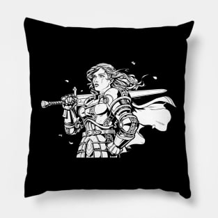 Woman in Armor with Sword - Paladin Drawing Pillow