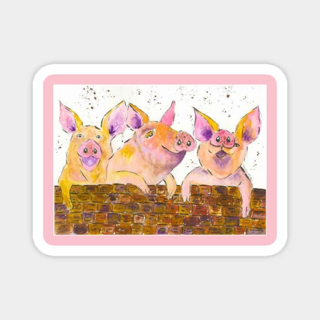 Three quirky pigs chatting over the Wall Magnet by Casimirasquirkyart