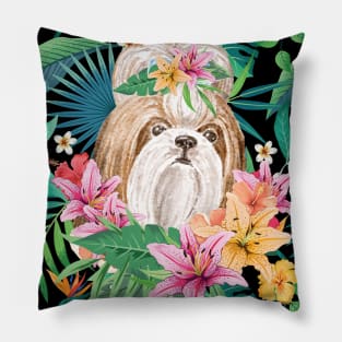 Tropical Long Haired Gold Red White Shih Tzu 13 Pillow