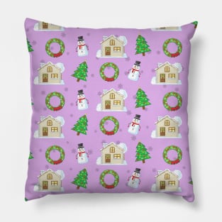 Christmas Pattern - Purple Background Pillow