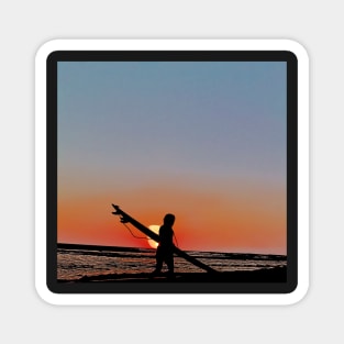 Silhouette of Surfer on Beach Magnet