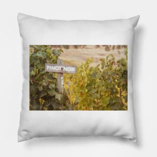 Pinot Noir Wine Painted Sign and Grapevines in Vineyard Pillow