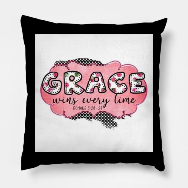 Grace Wins Every Time (Romans 5:20-21 Pillow by PinkPurpleLace 