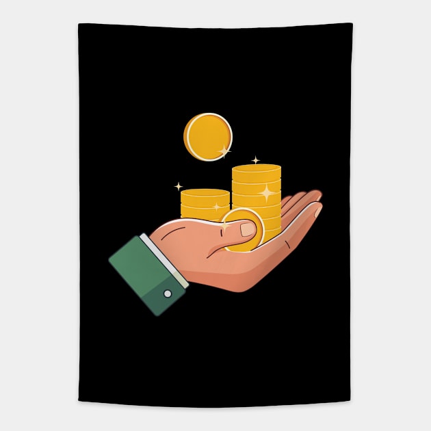 Male hand with coins Tapestry by AnnArtshock