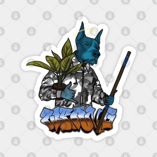 Crazy Dog on Camo Jacket Magnet by Wrongteeshirt