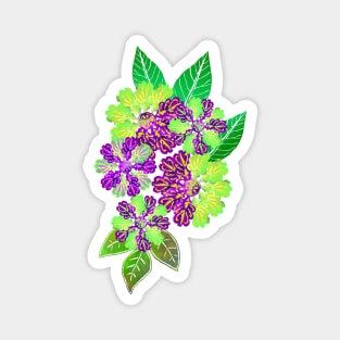 Floral Decoration Green and Purple Silhouette Art Magnet